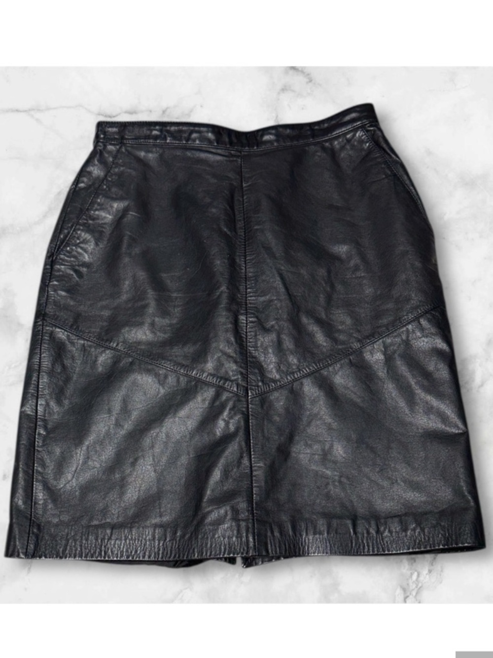 Vintage Robinsons Black 100% Leather Women's pencil Skirt sz 12
